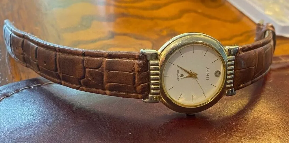 Unisex 32mm Gold Tone Jemis Watch, Brown Leather Band